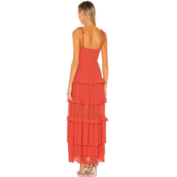 TULAROSA Tinsley Tiered Crepe Maxi Dress In Coral Size XXS - Picture 2 of 13